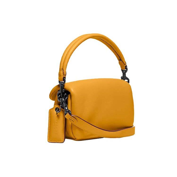 Coach Pillow Tabby 18 Bright Yellow Shoulder Bag, Soft Nappa Leather Signature C Turnlock Black Hardware, Women's Daily Party Travel C3880-V5BUT