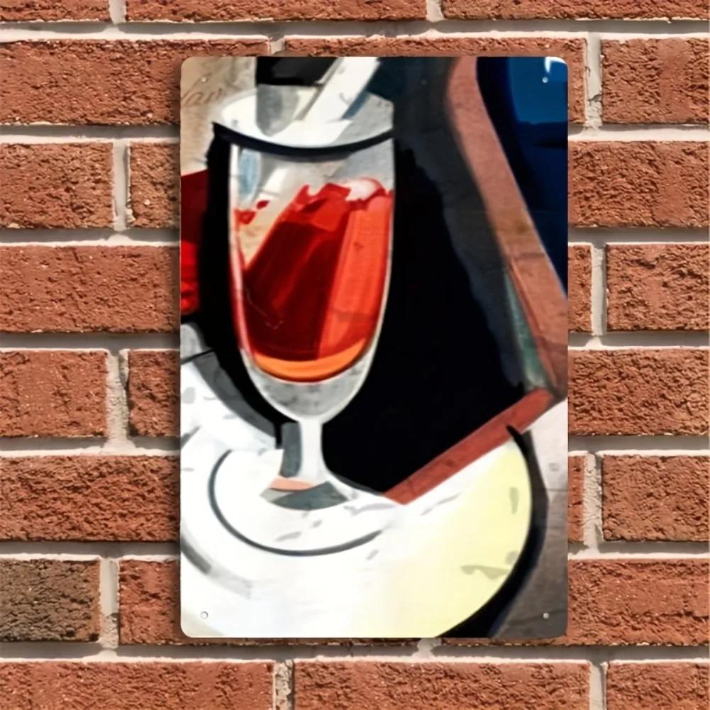 1pc Vintage Wine Glass Metal Sign - 8x12in Iron Wall Art Plaque, Easy-Mount Rustic Decor for Home Bar/Cafe