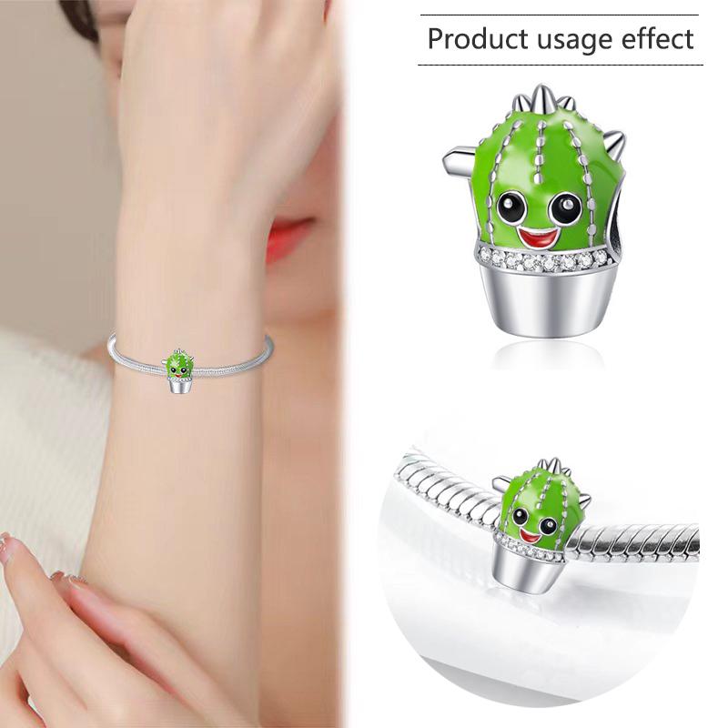 Neuer Kupfer-Frühlingskaktus-Girlande Anhänger Perle Passend Original Charms Armband Schmuckstück Halskette Schmuck Geschenke