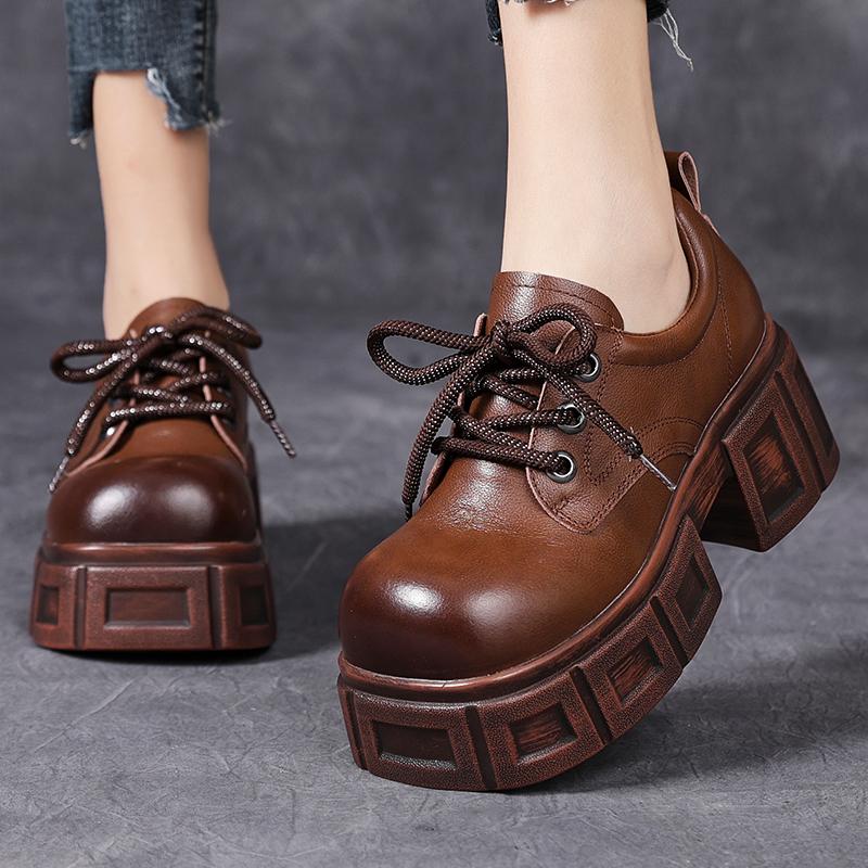 Fashion GKTINOO Handmade Women's Platform Shoes For Women Genuine Leather Footwear Woman Vintage Soft Comfort Wedges Breathable Pumps