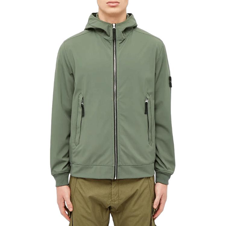 STONE ISLAND Logo-Aufnäher Kapuzenjacke Langarm Reißverschluss Jacke Herrenjacken Militärgrün 721540927-V0058