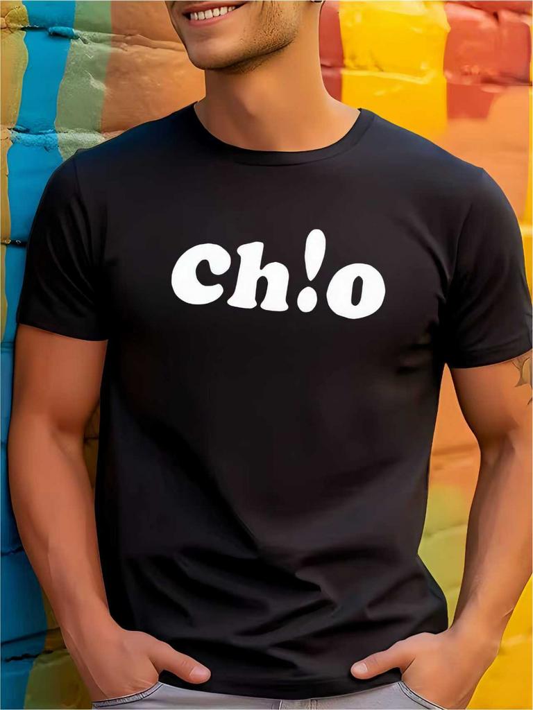 Casual Loose-Fit Men's T-Shirt with Ch!o Letter Print, Simple and Stylish Top