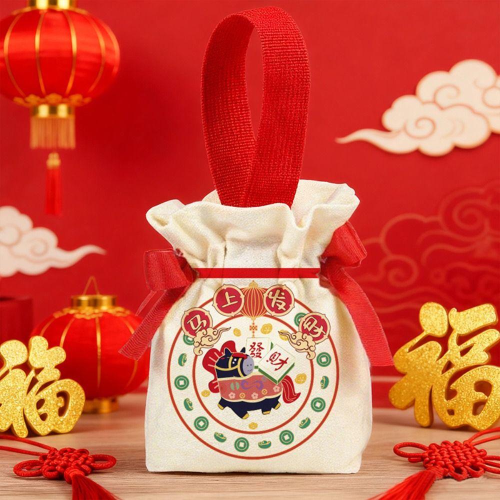 Canvas Horse Year Handbag Bag Cartoon Drawstring Bag Tote Bag Packaging Bag  Candy Storage