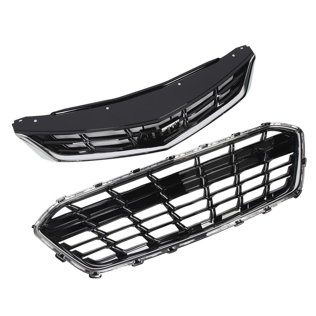 Front Upper Lower Grille Set Chrome ABS 84189613 84009674 Replacement for Chevy Cruze Premier RS