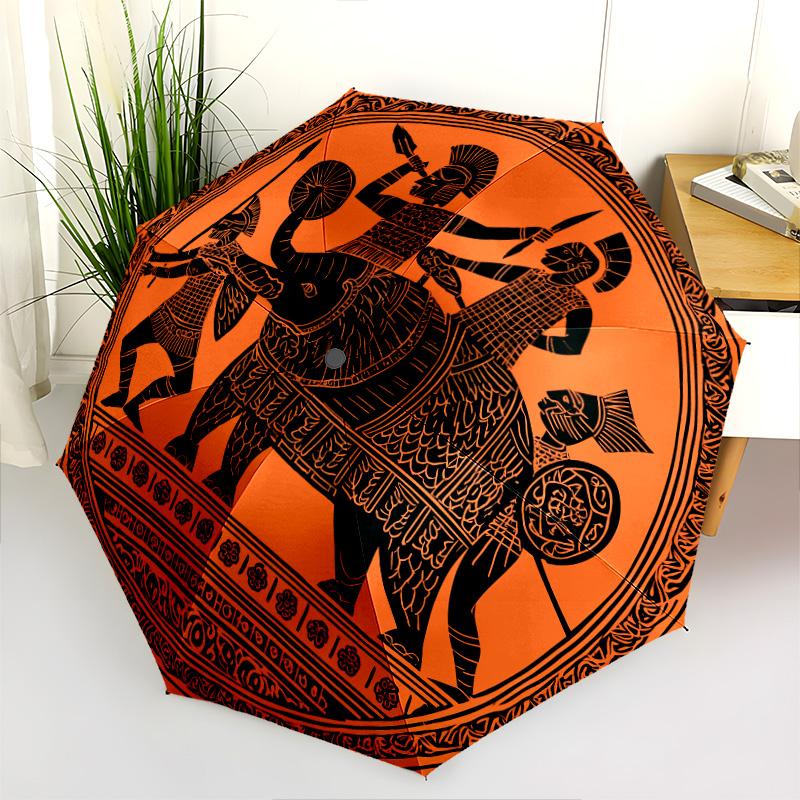 Warrior Cow pattern, automatic folding umbrella, portable and foldable design, 8 ribs, a Christmas or birthday gift.