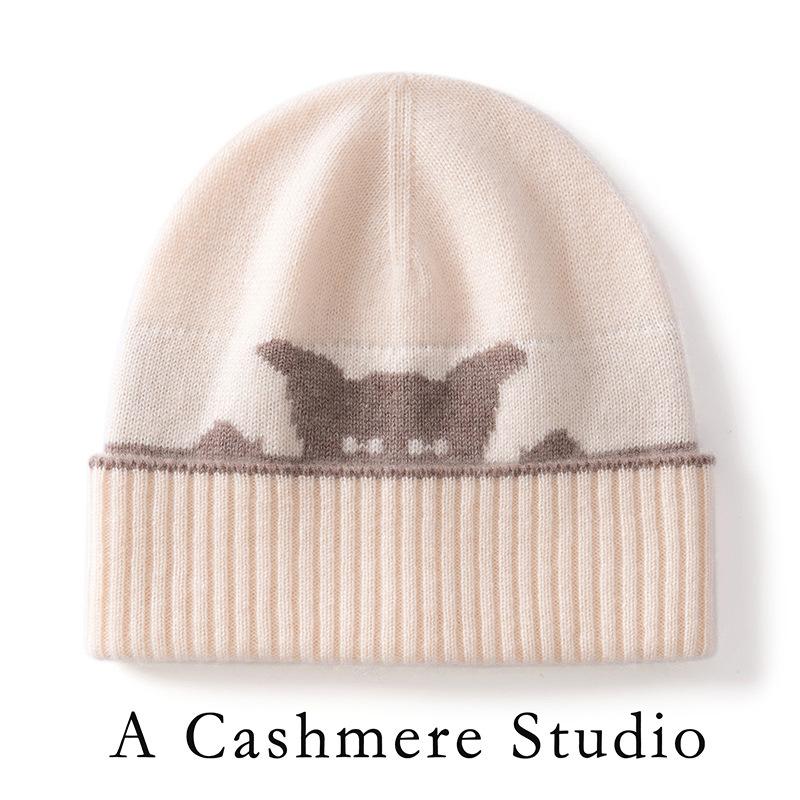 Double-layer double-sided% cashmere hat Warm knitted ear protectors Unisex cashmere hat spot