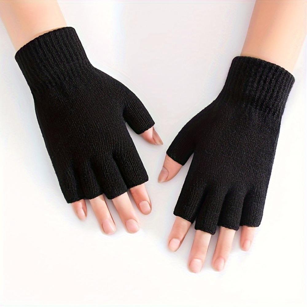 1 Pair Women's Warm And Durable Half Finger Knit Gloves For Cycling