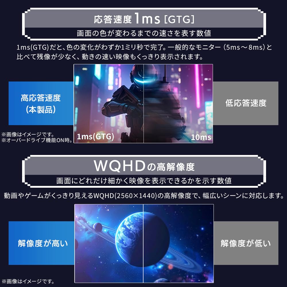 Iris Ohyama Gaming Cute Pastel Black Monitor, 27-inch, 180Hz, 1ms, WQHD, Design, 3-Year Warranty, Built-in Speakers, Flicker-Free, Colors,