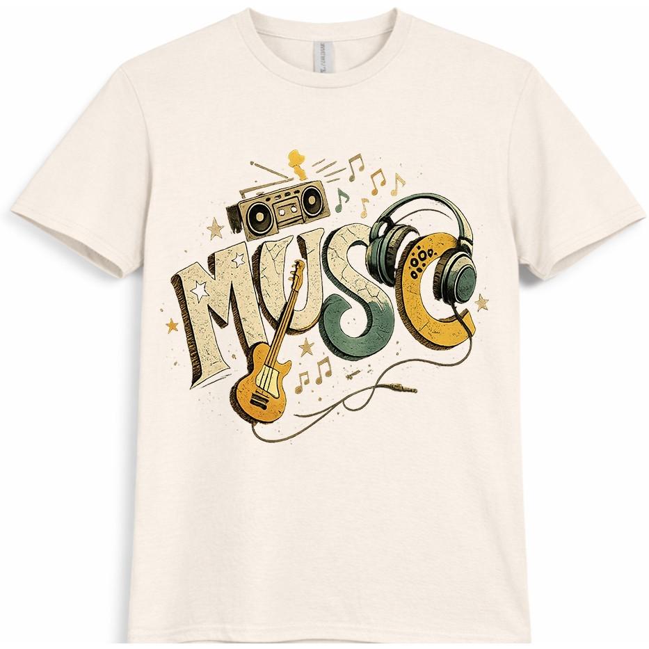 Musik T-Shirt Boombox Gitarre Kopfhörer Retro DJ Sound Grafik T-Shirt