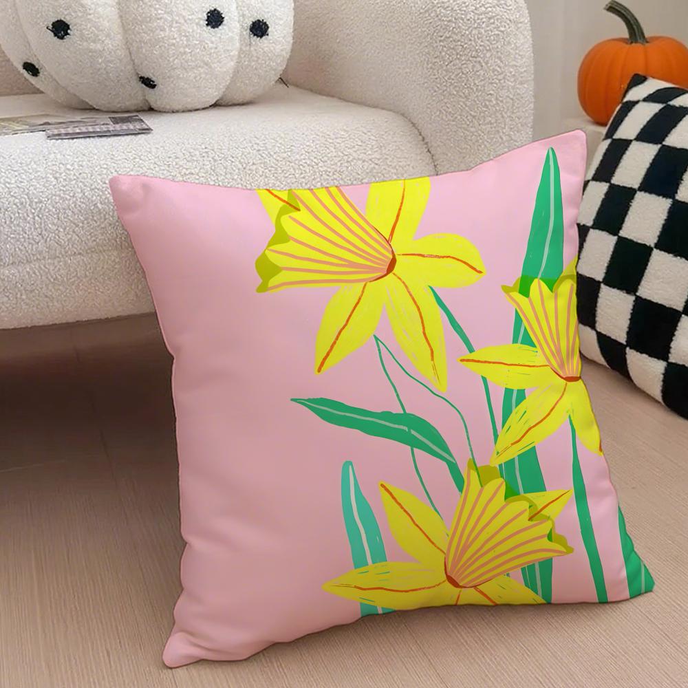 Warm bright yellow Daffodil Narcissus flowers Cushion Cover Throw Pillow Cover Hidden Button Durable Polyester Chair Cushion