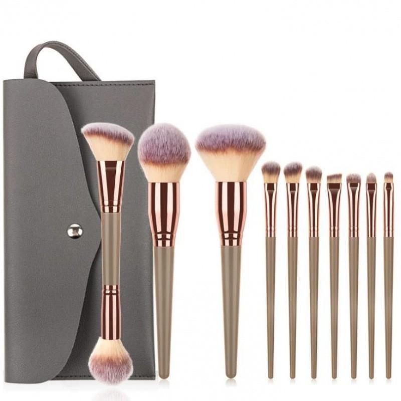 10pcs Makeup Brush Set Soft Bristle Foundation Blush Eyeshadow Concealer Brow Brushes Portable Beauty Tools