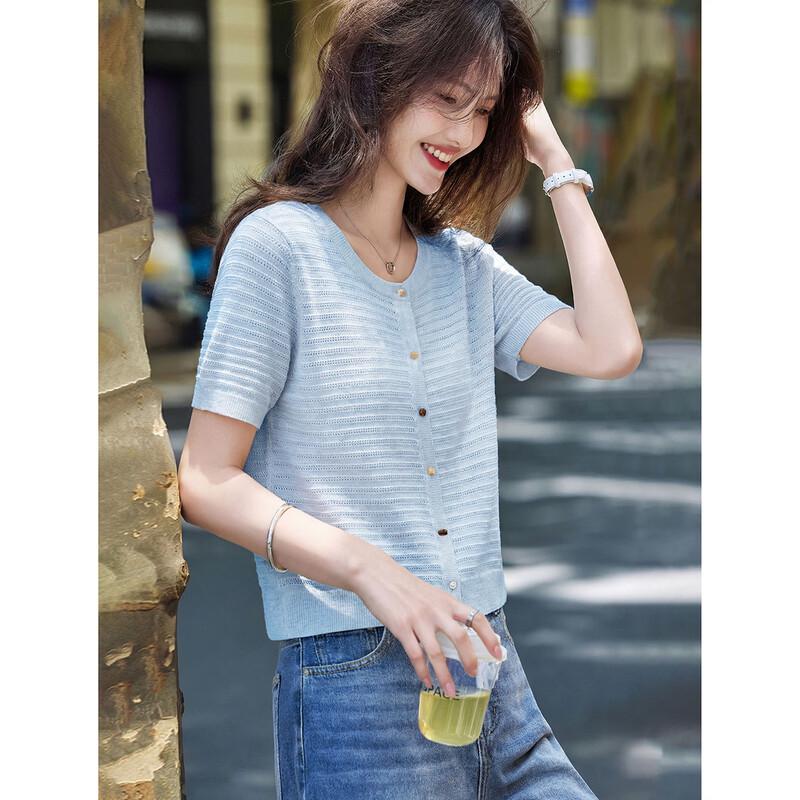 Lyocell & Linen Blend Short Sleeve Knit Pullover One Size