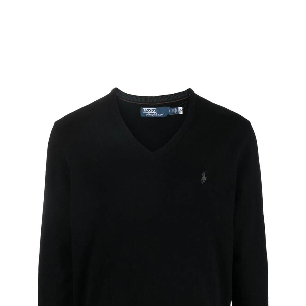 Polo Ralph Lauren Solid Logo Embroidered V-Neck Long Sleeve Pullover Sweater Men sweater Black 710876707-004