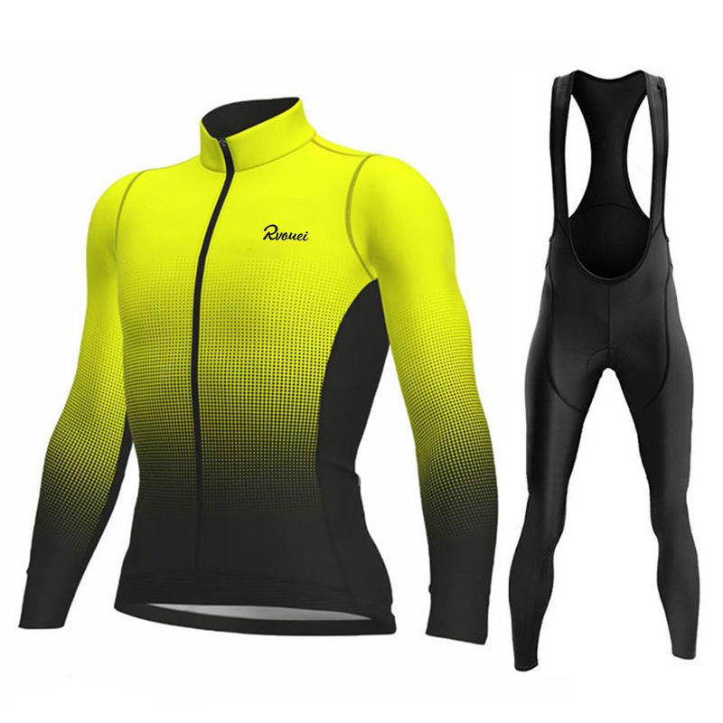Rvouei New Pro Team Breathable Long Sleeve Men Cycling Jersey Set MTB Bike Clothing Autumn Bicycle Clothes Maillot Ropa Ciclismo