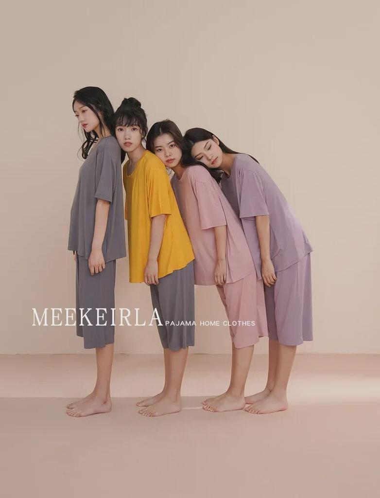 Women's Summer Short-Sleeve Modal Cotton Pajama Set with Chest Pad