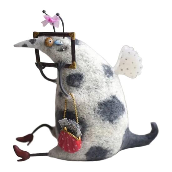 Handmade Wool Felt Doll Panicked Big-Eyed Weirdo Plush Toy Quirky Googly Eyes Figurines Unique Character Soft Collectible Gift for Whimsy Lovers