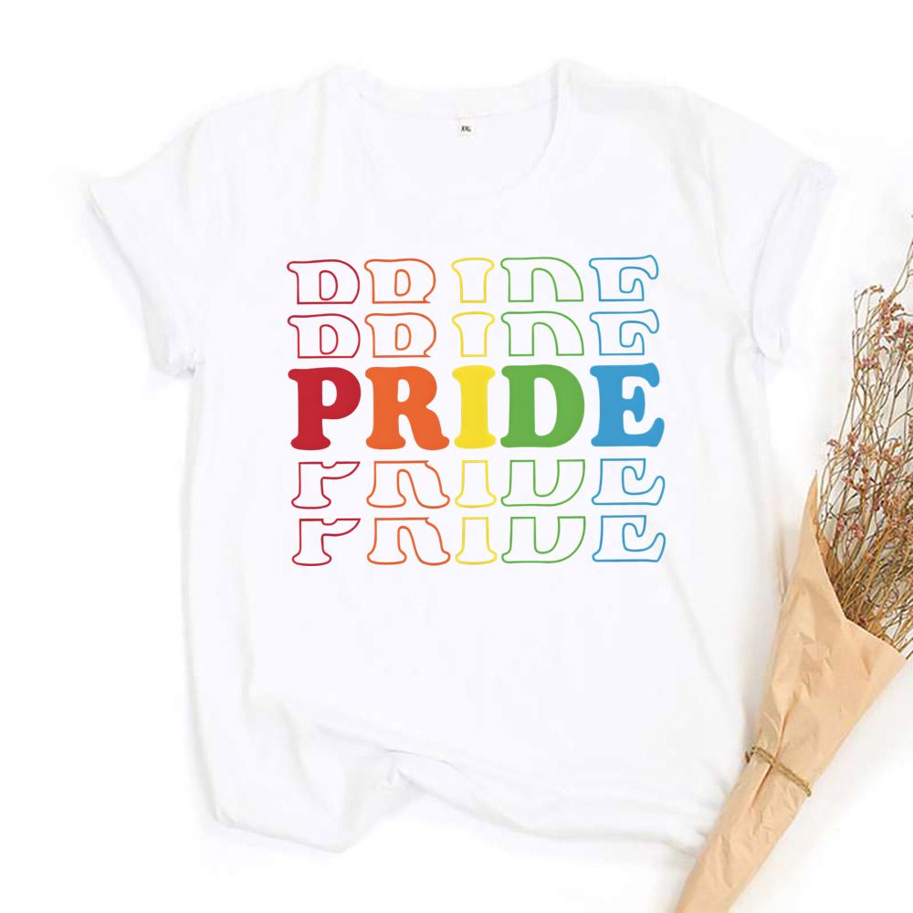 Rainbow PRIDE Print Tee Shirt LGBT Pride Month Tshirt Female Rainbow Tshirt Girls Top Love Wins Graphic Tee Summer Clothes