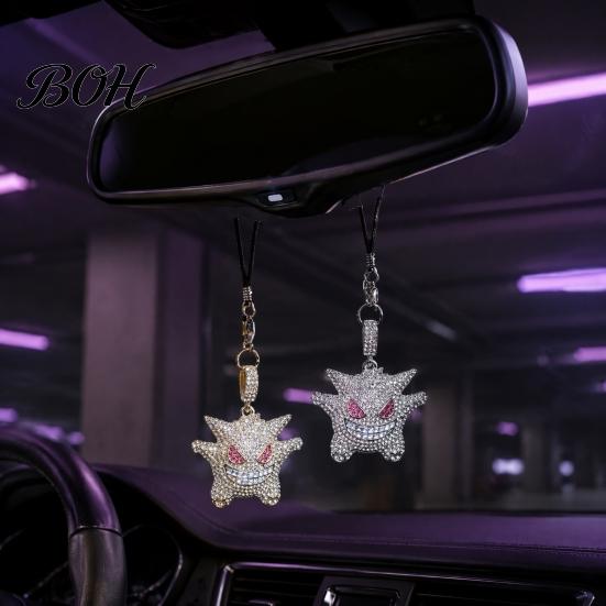 Three Dimensional Mirror Ornament Bling Car Accessories, Cute Rhinestone Devil Rear View Unique Gift for Friends Charm, Halloween Auto Interior