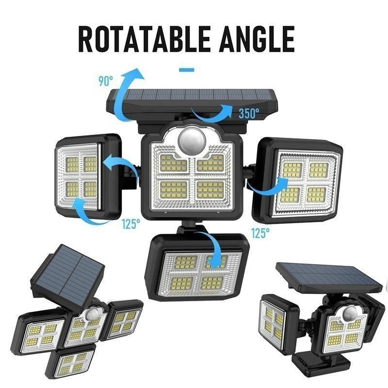 5000LM 198LED Solar Wall Light Four Head Rotating Split Waterproof Solar Outdoor Light Human Body Induction Garden Street Light