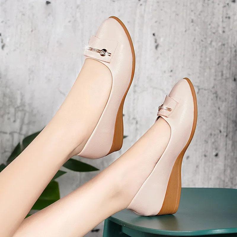 Single Shoes Leather Shoes Women's Flat Shoes Slope Heels Work Shoes Korean Women's Shoes Bean Shoes Women's Summer Shoes