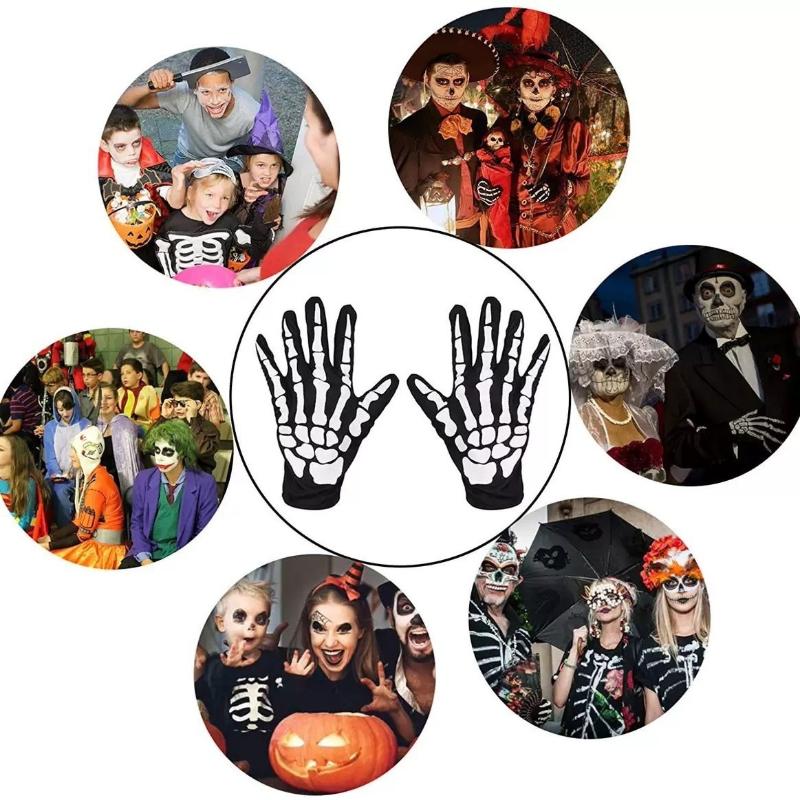 Full Finger Skeleton Trendy Gloves Adult Unisex Ghost Pattern Soft Comfortable for Halloween Dress Up Cosplay Concert Streetwear Gift