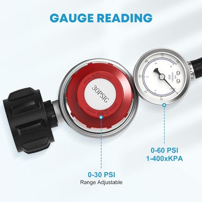 High Pressure Propane Adjustable Regulator with Hose for Cylinder Conversion Pressure Gas BBQ Grill Tanks Cooker Heaters