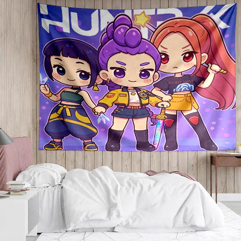KPop Demon Hunters Print Tapestry, Backdrop, Easy Setup, Ideal for Bedroom, Office & Living Room, with Aesthetic Wall Hanging Decor.