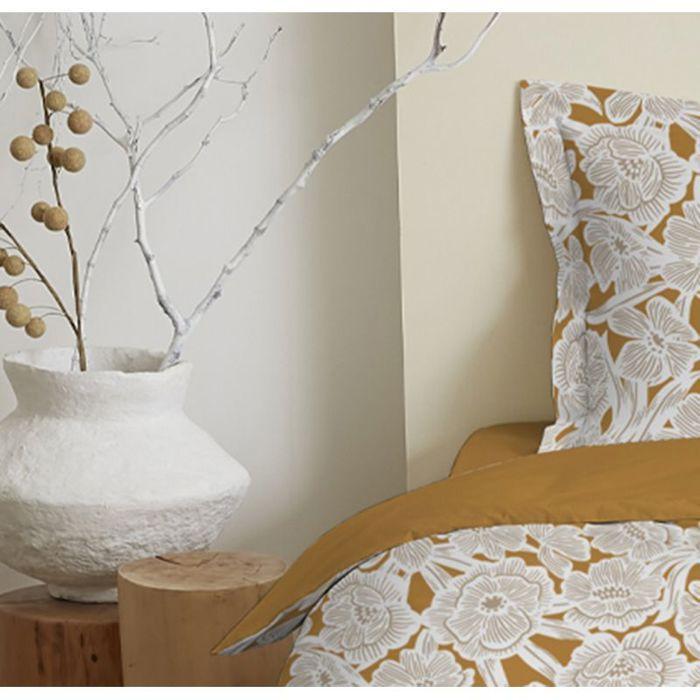 Parure de couette réversible pour lit 90 x 190 cm Agathe moutarde