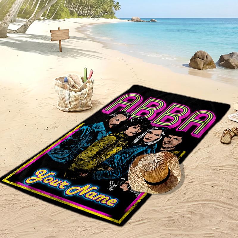 ABBA Custom Beach Towel, Print Your Name Text Lightweight Absorbent Towel for Swimming Travel