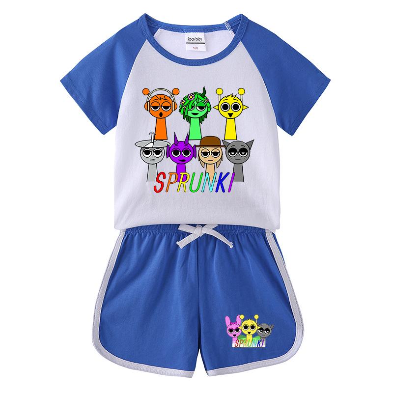 Kids' Summer Color Block Sports Set: Short Sleeve T-Shirt & Hot Pants