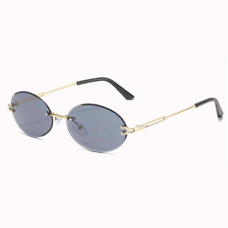 Women Rimless Sun Glasses Vintage Oval Sunglasses Fashion Gradient Glasses for Women Sunglasses