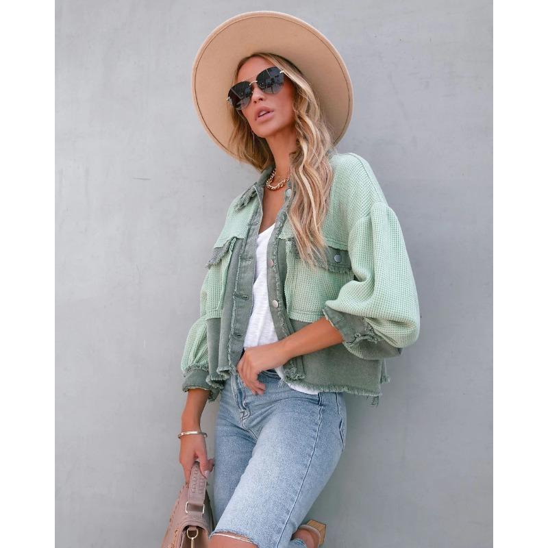 VEZFAA Dámská móda Ležérní Jednobarevný potisk Podzim Zima Dlouhý rukáv POLO Bundy a kabáty