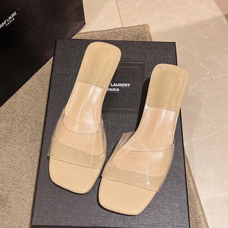 

Прозрачные крутые тапочки женские для улицы летние новые высококлассные на толстом каблуке с квадратным носком нишевые тапочки на высоком каблуке тренд 39 хаки