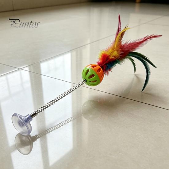 Cat Bell Ball Funny Stick with Suction Cup, Spring Rod Interactive Feather Toy Attention Grabber Bell, Colorful Teaser for Indoor Cats And Kittens