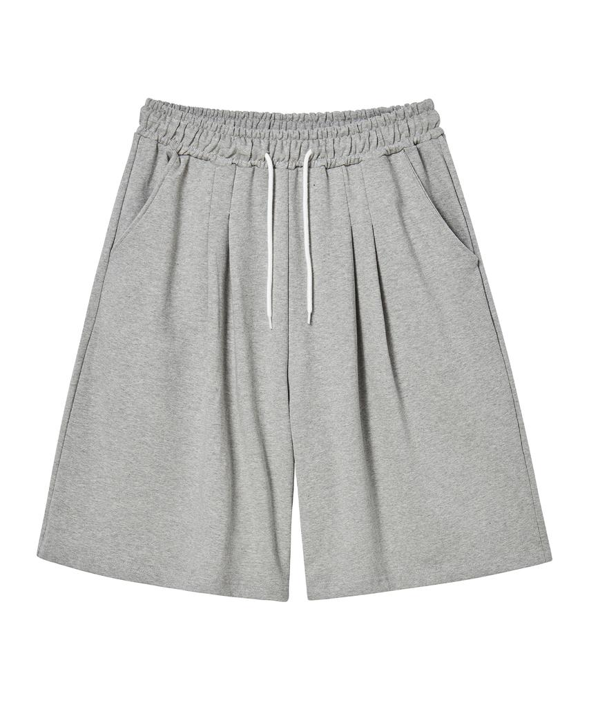 AWESOME STUDIO Pintuck Wide Bermuda Sweatpants Melange Grey