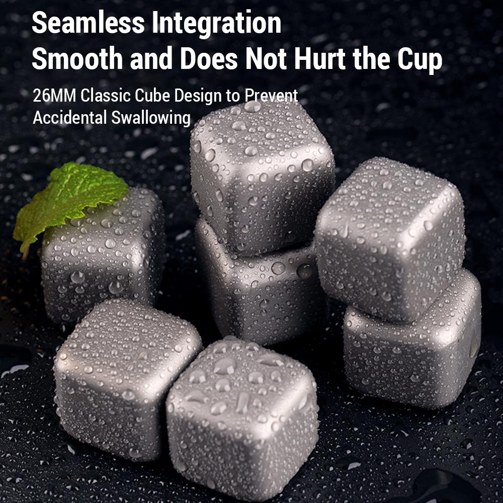 Ti Whiskey Stones Set Reusable Ti Metal Ice Cubes Non-Melting Refreezable Chilling Rocks for