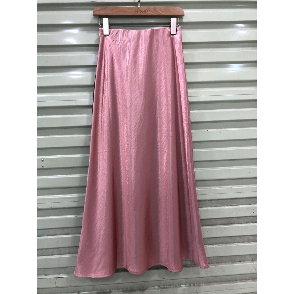 

Qooth Elegant Women A Line Bodycon Slim Trump Skirt Satin Asymmentrical Long Length Casual Skirt QT2690 M розовый