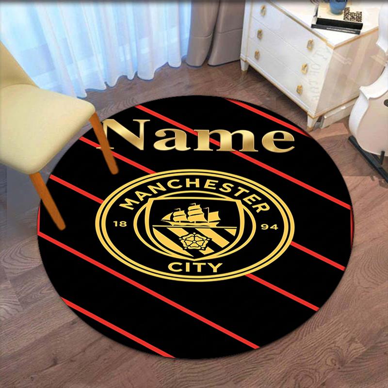 Custom Name Manchester City Printed Round Rug Carpet Chair Rug Area Rug Entryway Doormats,for Office Chair Living Room Bedroom Kitchen Room.
