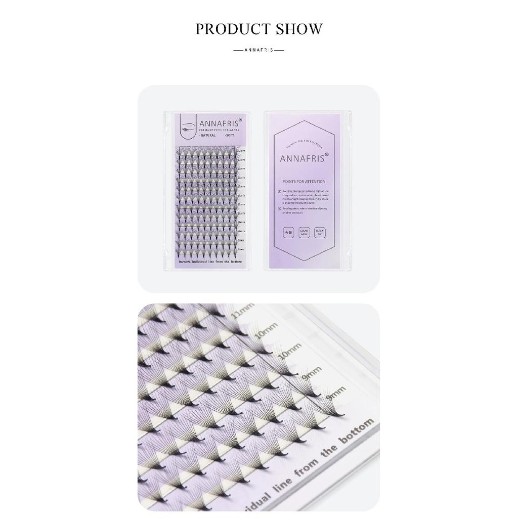 ANNAFRIS 10D 12D 14D 16D 20D Premade Fan Eyelash Extension Thin Pointy Base Roots Russia Volume Lashes Soft Natural False Lashes