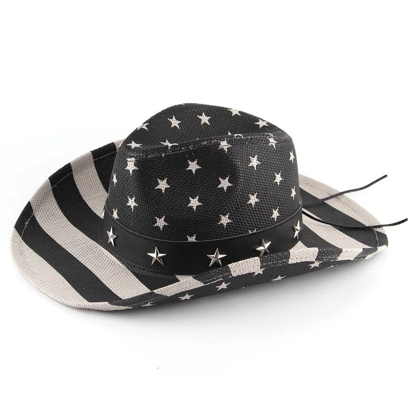Summer Classic American Flag Cowboy Hats For Men Wide Brim Usa Cowgirl Chapeau Homme Cap Usa Flag Straw Cowboy Hat Dropshipping