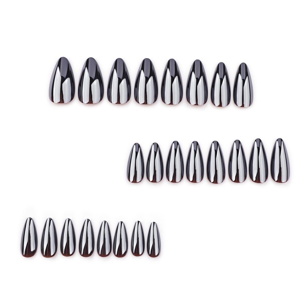 24 Stuks Nieuwe Europese en Amerikaanse Gepersonaliseerde Zwart Gecoate Nagelstukken, Eenvoudige Korte Amandel Draagbare Nagelstukken