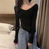 V-neck Bottom Sweater Knitwear Women's New Autumn Design Sense Slit Slim Body with Sweater Student Top
