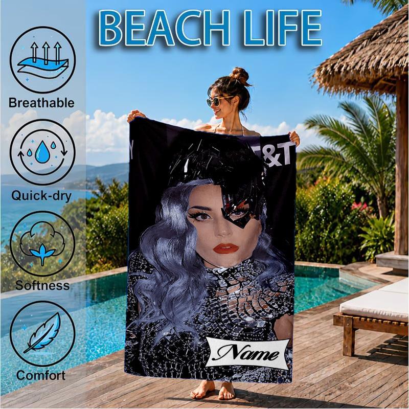 Custom Name Beach Towel Lady Music Performance Microfiber Beach Towel, Lightweight for Summer Travel, Swimming Pool Fan Birthday Gift