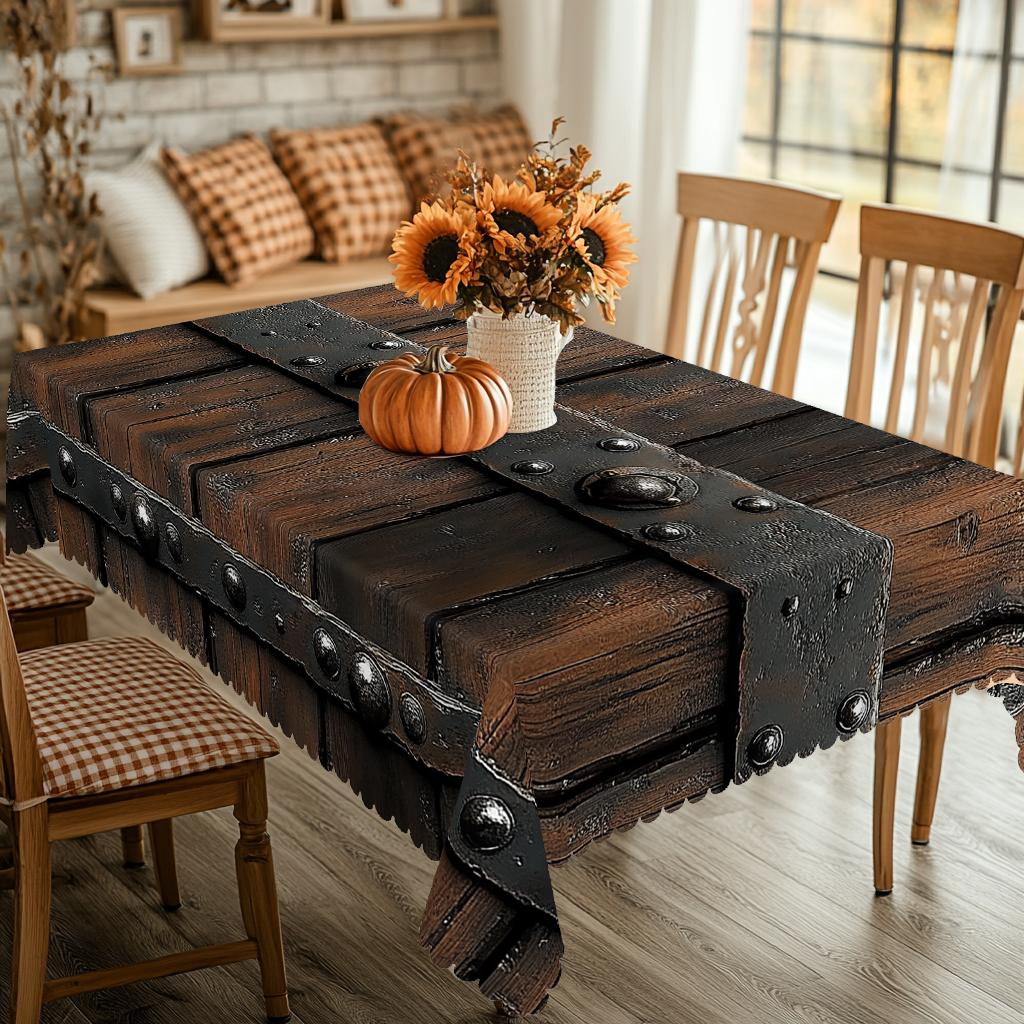 1 Piece Of Wooden Board Theme Printed Tablecloth, Retro Farmhouse Style Wooden Board Pattern Design, Suitable For Camping Style Picnics, Holiday Parti