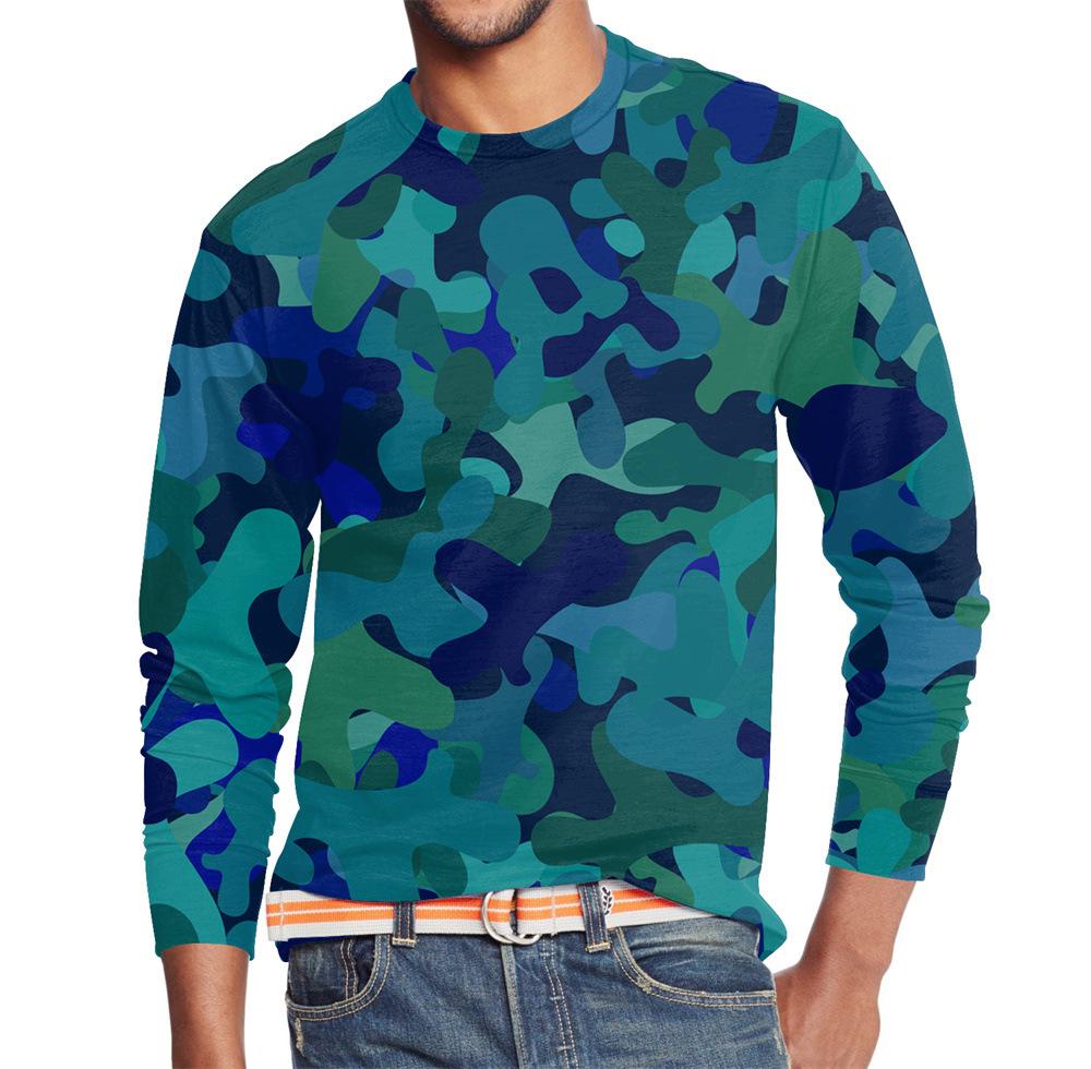 Men's Summer Long Sleeve Outdoors Camouflage Colorful Print T-Shirt Top Men Streetwear Clothing Long Sleeve T-Shirt Women's Pullover