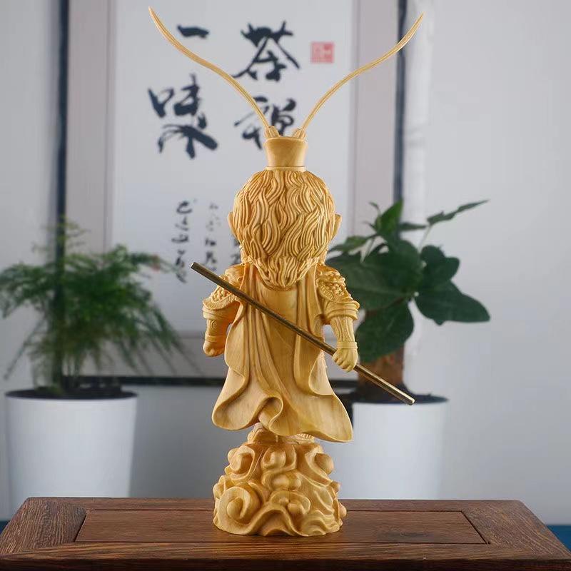 Wooden Black Myth Monkey King  statue Solid wood carving  Cute Home Room Office Decorative Statue with Chinese Characteristics