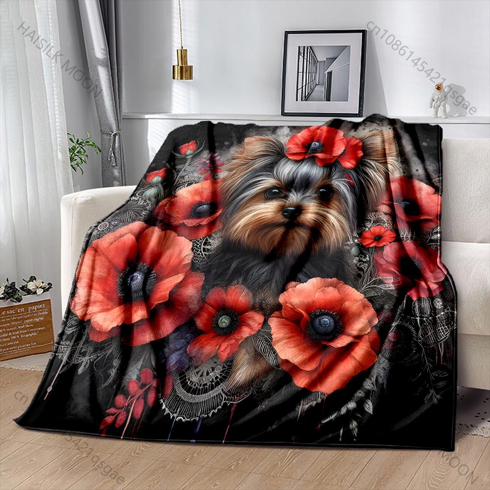 

Yorkshire Terrier and Flowers Blanket Warm Soft Fluffy Kids Adult Luxury Gifts for Sofa Bed Home Outdoor Travel Camping Blanket 75x90cm
