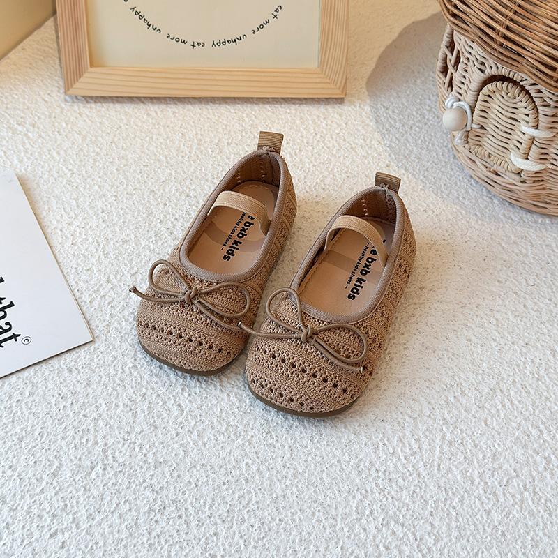 Girls bag head sandals 2025 new summer children's bow princess single shoes girls baby breathable woven shoes