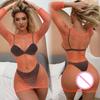 Women Fishnet Mini Sexy Dress Mesh See Through Hollow Skirt Hot Transparent Girl Dress Erotic Costume Crotchless Lingerie