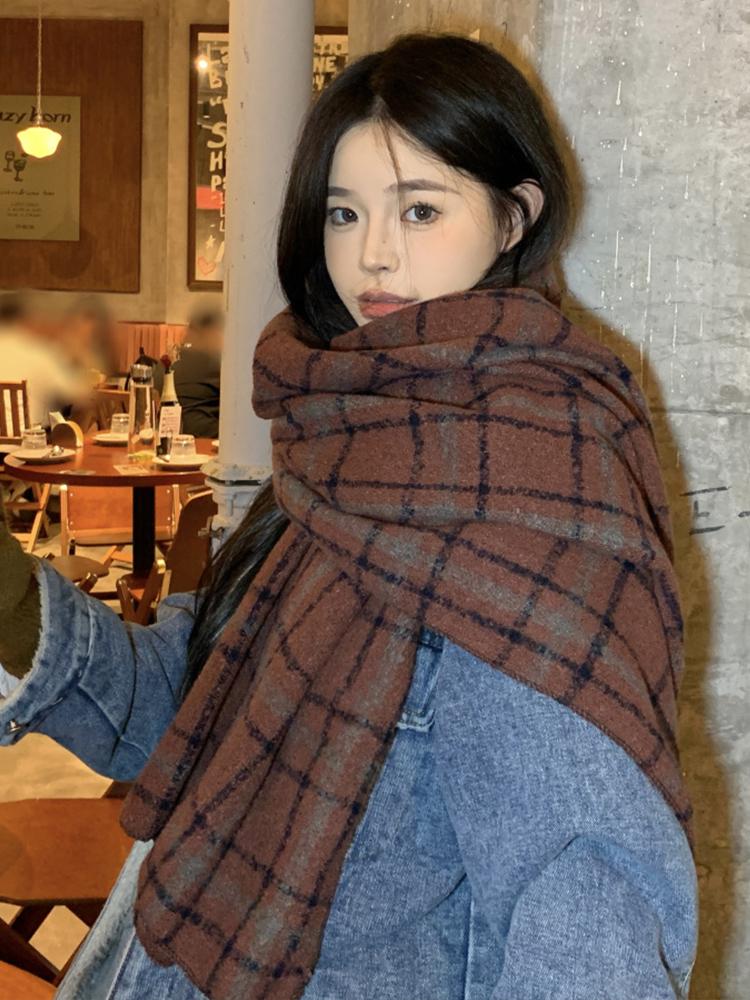 Nowy Dzianinowy Vintage Casual Szalik Chusta na Głowę Zimowy Kobiety Mężczyźni Kratka Ciepły Szalik Pashmina Mujer Kobieta Mężczyzna Okrycie Pareo Szal Unisex